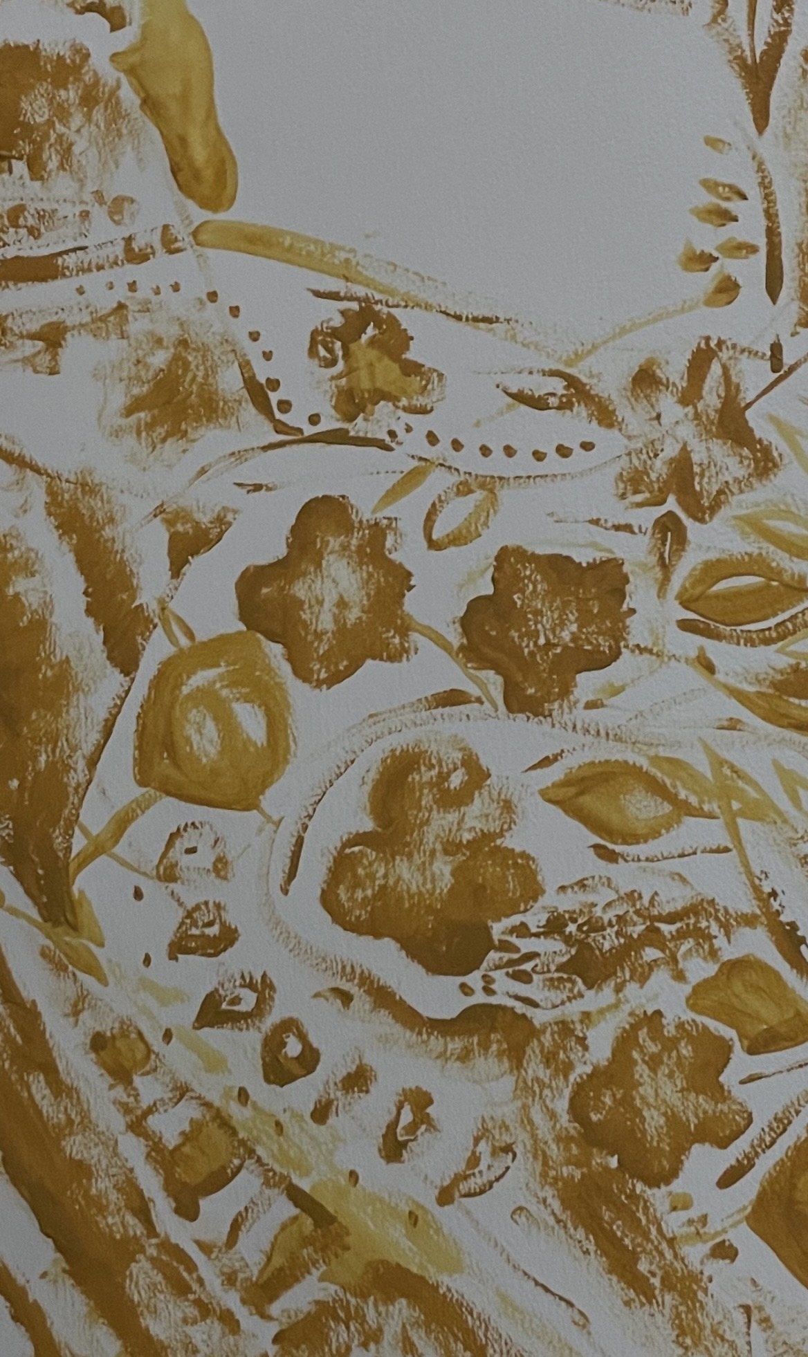 Golden ochre floral abstract painting. Original artwork by Lauren
